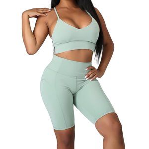 NWT Fashionable Biker Short and Sports Bra Set